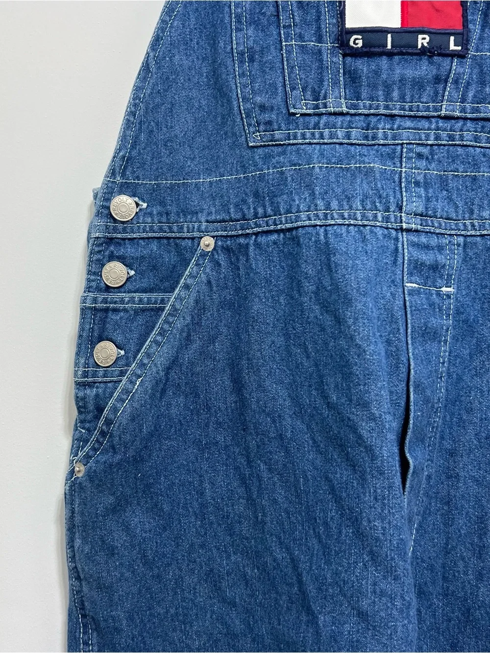 Tommy Girl Vintage Americana Denim Embroidered Logo Overalls